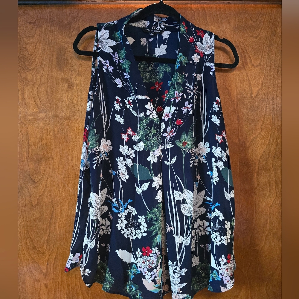 Mario Serrani Navy Floral Sleeveless Tank